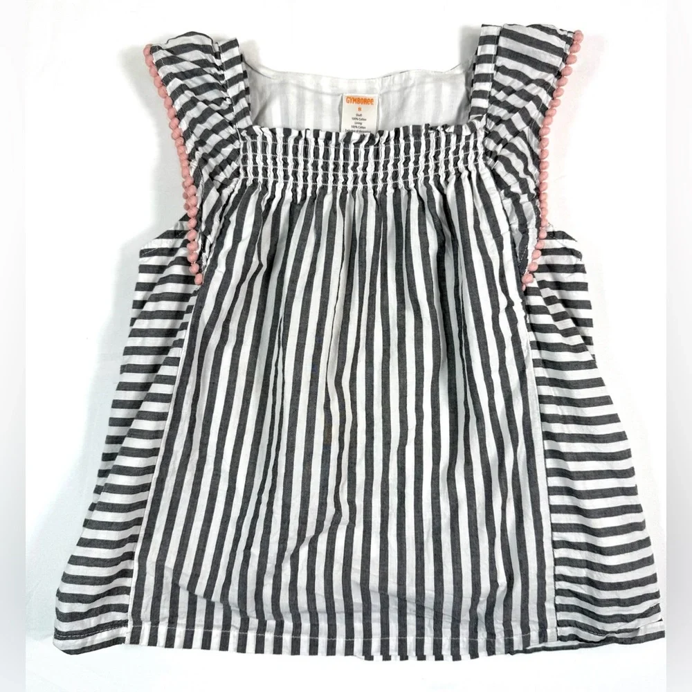 GYMBOREE Girls Black White Stripe Sleeveless Smocked Dress 8 Classic Cottagecore